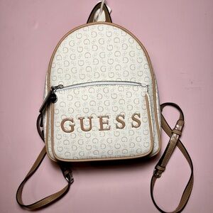 Guess Cream and Tan Geometric Mini Backpack